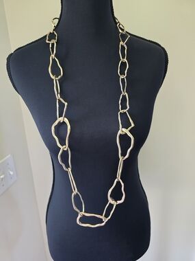Gold Tone Statement Piece Organic Large Link Long Necklace